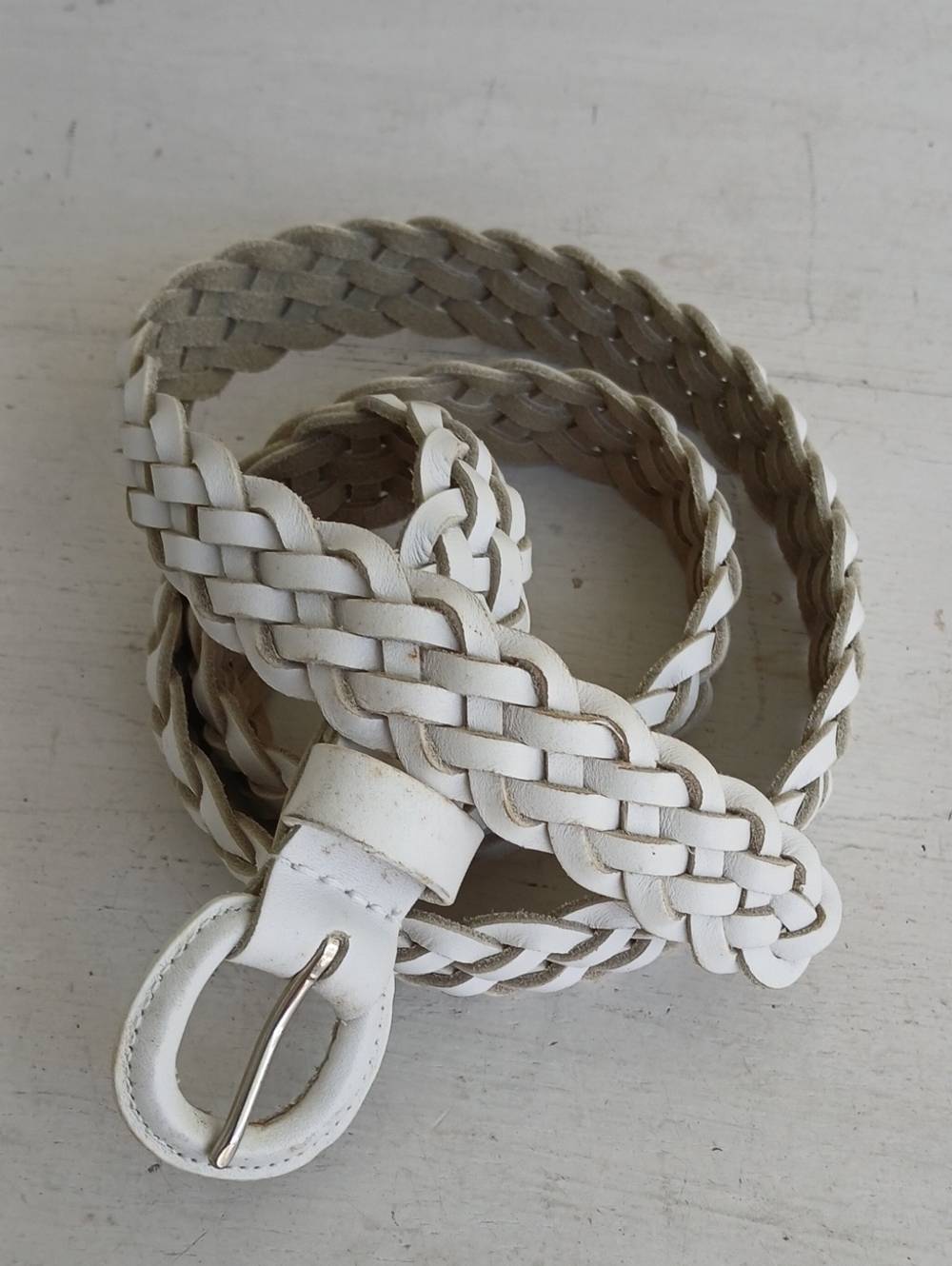 Braided Woven Leather Belt Womens White Classic Rugged